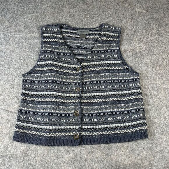 Vintage Eddie Bauer Sweater Vest Medium Fair Isle Button Made In USA Grannycore - Picture 1 of 7